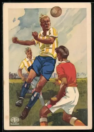 Künstler-AK Reklame Indanthren-Stoffe - Fussballer im indanthrenfarbigen Dress