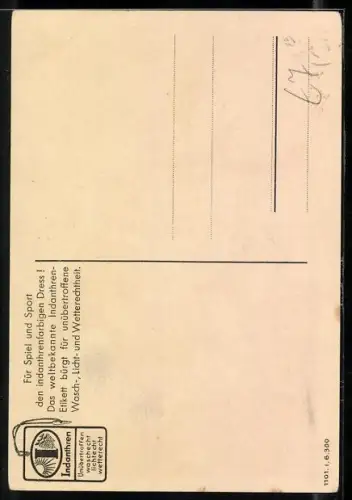 Künstler-AK Reklame Indanthren-Stoffe - Fussballer im indanthrenfarbigen Dress