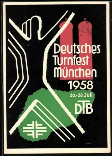 AK München, Deutsches Turnfest 1958 - Frauenkirche und Athleten