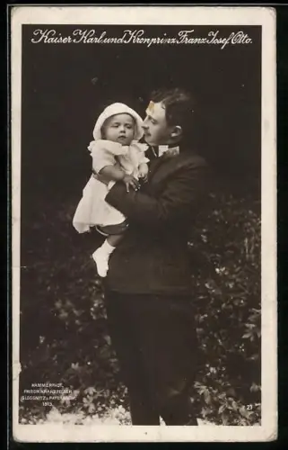 Foto-AK Kaiser Karl und Kronprinz Franz Josef Otto