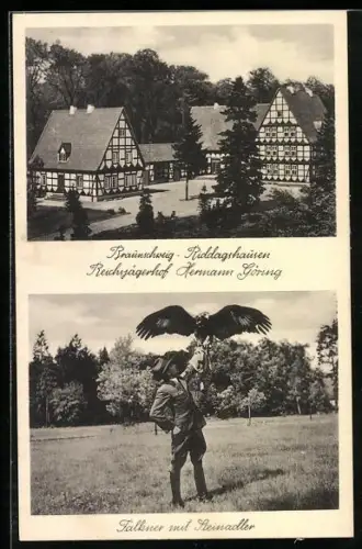 AK Braunschweig-Riddagshausen, Reichsjägerhof Hermann Göring, Falkner mit Steinadler