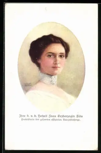 Künstler-AK Kaiserin Zita von Österreich im Portrait