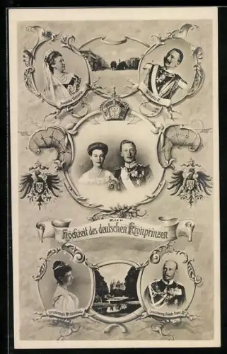 AK Hochzeit des deutschen Kronprinzen und Kronprinzessin Cecilie, Auguste Victoria und Wilhelm II., Strassenpartie