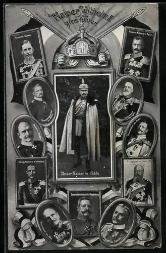 AK Kaiser Wilhelm II. und seine Heerführer, von Einem, von Tirpitz, von Bülow, von Emmich