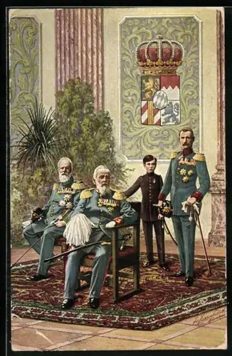 AK Vier Generationen im Bayer Herrscherhaus: König Ludwig III., Prinzregent Luitpold & Prinz Rupprecht
