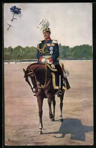 Künstler-AK Friedrich August von Sachsen zu Pferde, Blume