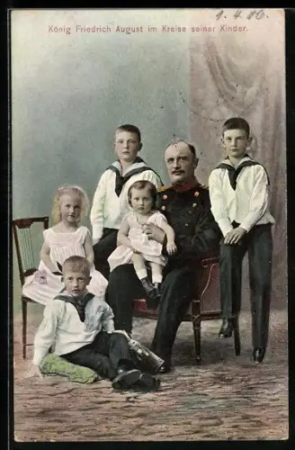 AK König Friedrich August von Sachsen im Kreise seiner Kinder