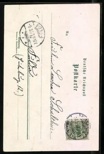 Lithographie Frankfurt am Main, Hotel Schwan, Kaiserdenkmal im Posthof