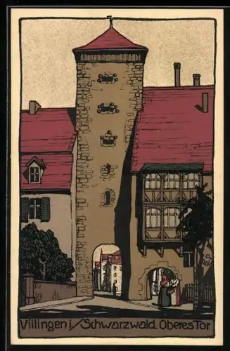 Steindruck-AK Villingen /Schwarzwald, Partie Oberes Tor