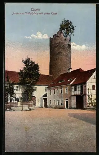 AK Triptis, Schlossplatz, alter Turm