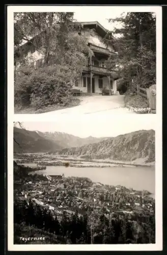 AK Tegernsee, Hotel Villa Elisabeth, Totalansicht mit See aus der Vogelschau