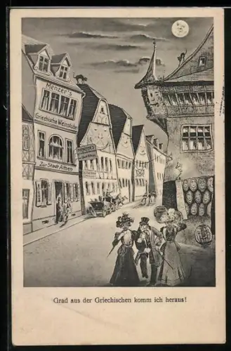 AK Neckargemünd, Griechische Weinstube Zur Stadt Athen aus der Sicht eines Betrunkenen