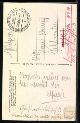 AK Alt-Frankfurt, Gasthaus zum Stift O. Stelz, Alte Fischerstube, Innenansichten