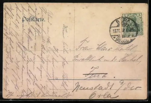 AK Oelsnitz i. V., Elsterbrücke und Bahnhofstrasse mit Ortsansicht aus der Vogelschau