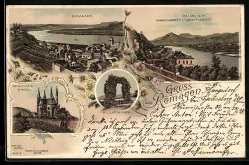 AK Remagen, Rolandsbogen, Apollinariskirche und Ortsansicht