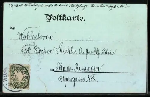 Lithographie Würzburg, Festung mit alter Brücke, Dom, Universität