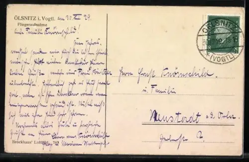 AK Oelsnitz / Vogtland, Ortsansicht vom Flugzeug aus