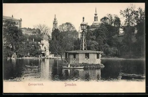 AK Dresden, Partie am Zwingerteich, mit Ruderbooten