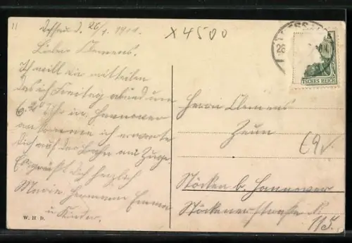 AK Dessau, Denkmal Herzog Friedrich I. mit Blick auf das Schloss