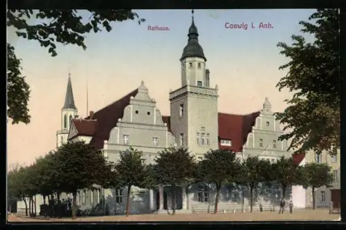 AK Coswig / Anhalt, Partie am Rathaus