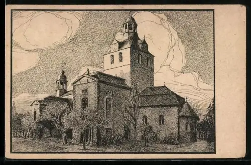 Künstler-AK Bernburg, Ansicht der Schlosskirche