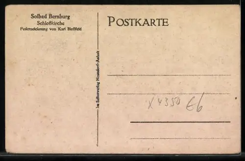 Künstler-AK Bernburg, Ansicht der Schlosskirche