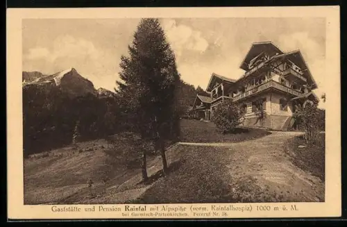 AK Garmisch-Partenkirchen, Gaststätte und Pension Reintal mit Alpspitze