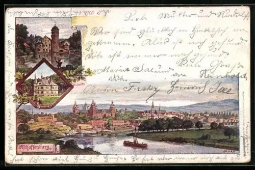 AK Aschaffenburg, Totalansicht und weitere Motive