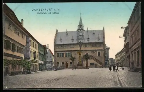 AK Ochsenfurt a. M., Marktplatz mit Rathaus