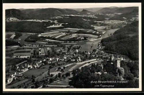 AK Erlenbach / Pfalz, Totalansicht mit Burg Berwartstein vom Flugzeug aus