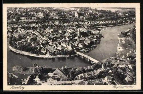 AK Havelberg, Fliegeraufnahme, Stadtinsel, Brücke