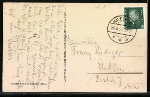 AK Havelberg, Fliegeraufnahme, Stadtinsel, Brücke