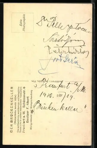 AK Frankfurt a. M., Gaststätte Brückenkeller, Bes. F. Albert, Schützenstr. 6, Innenansicht