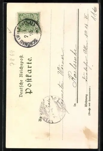 Lithographie Belchen, Dorfansicht mit Kirche und Schwarzwaldlandschaft