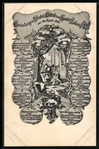 AK Ettal, Gründung Kloster Ettal durch Kaiser Ludwig am 25. April 1330, historische Darstellung