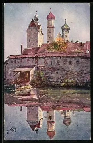 AK Isny, Stadtmauer und Kirchtürme