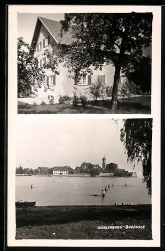 AK Wasserburg /Bodensee, Ortsansicht, Seeufer, Kirche