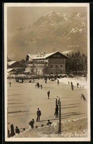 AK Garmisch, Hotel Garmischer Hof, Eislaufplatz, Alpenpanorama