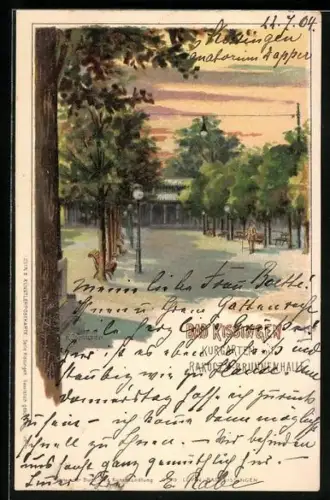 Lithographie Bad Kissingen, Kurpark, Brunnenhalle