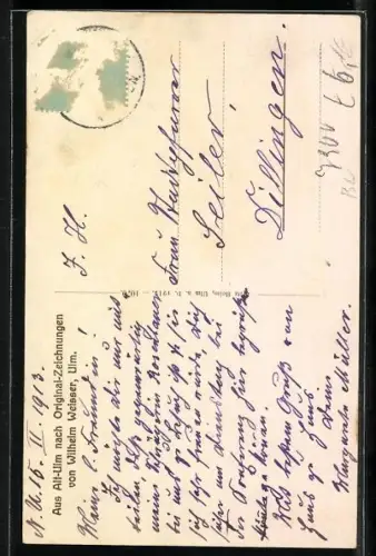 AK Ulm a. D., An der Blau, Fachwerkhäuser am Fluss