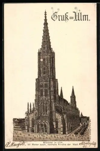 Lithographie Ulm / Donau, Münster