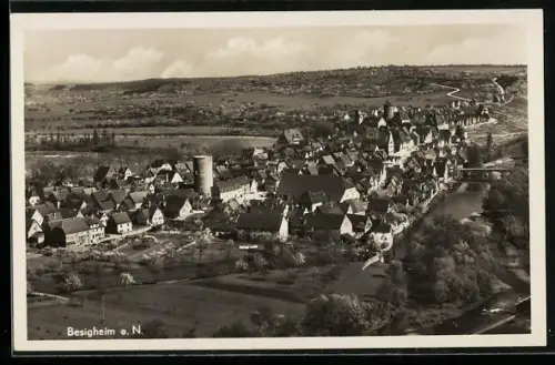 AK Besigheim a. N., Stadtansicht, Turm, Fluss