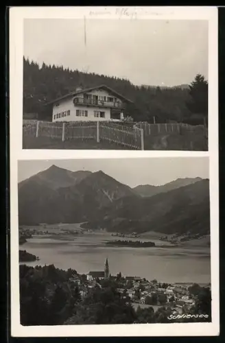 AK Schliersee, Ortsansicht, See, Berge