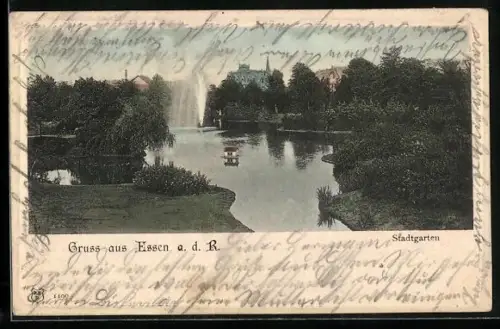 AK Essen a. d. R., Stadtgarten mit Fontäne