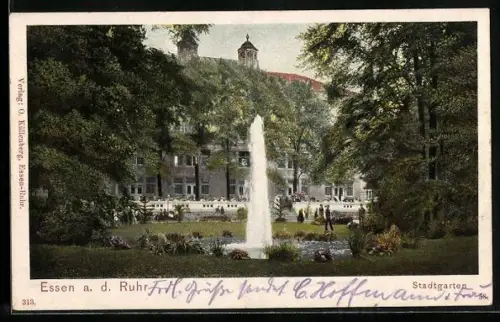 AK Essen a. d. Ruhr, Stadtgarten mit Fontäne