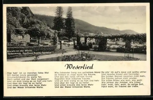 AK Rinteln an der Weser, Gasthaus Reese, Terrasse, Tödenmann, Weserlied