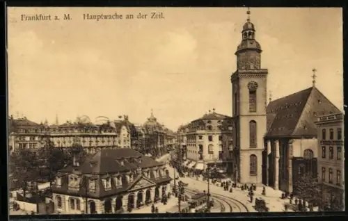 AK Frankfurt a. M., Hauptwache an der Zeil mit Kirche