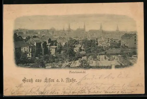 AK Essen a. d. Ruhr, Totalansicht mit Kirche