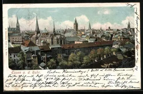 AK Essen a. d. Ruhr, Teilansicht mit Kirche