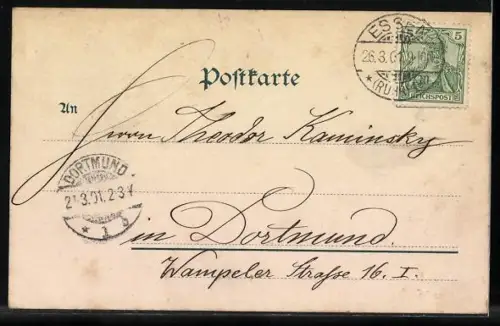 AK Essen a. d. Ruhr, Teilansicht mit Kirche